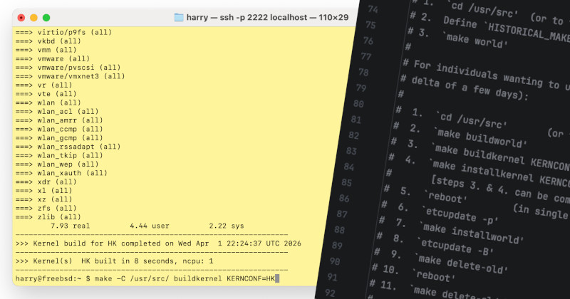 terminal screenshot with command to build the kernel alongside instructions on building from Makefile